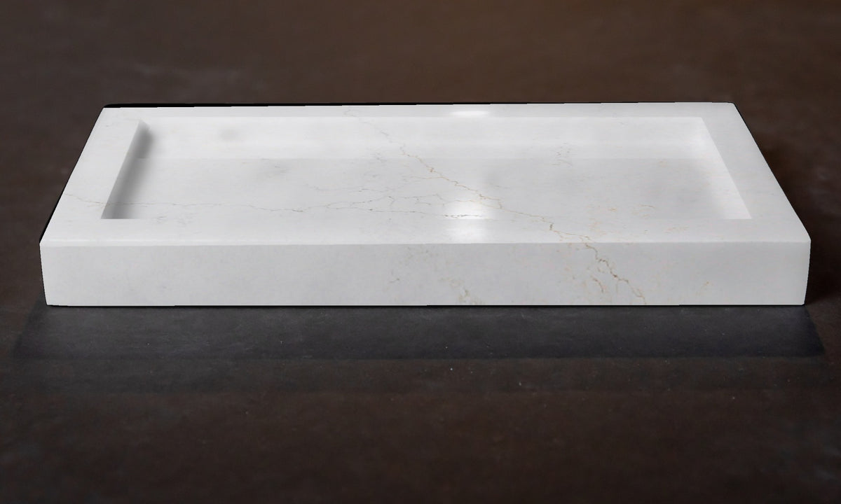 Quartz bathroom tray organizer in Celestia | Third Coast Stone