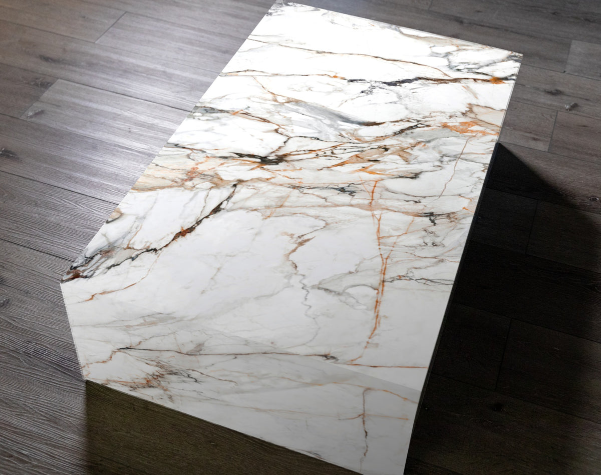 Neolith plinth coffee table in Calacatta Luxe | Third Coast Stone