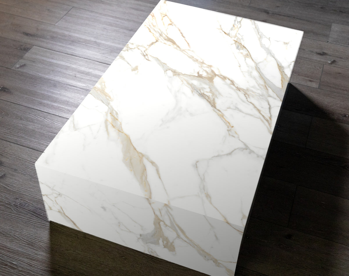 Neolith plinth coffee table in Calacatta Roma | Third Coast Stone