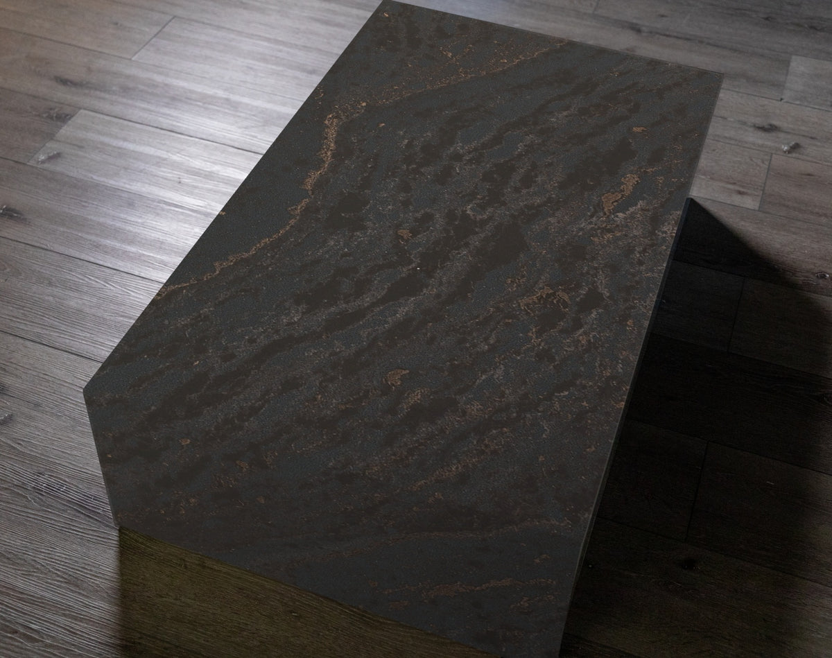 Quartz plinth coffee table in Remington Brass Satin | Third Coast Stone