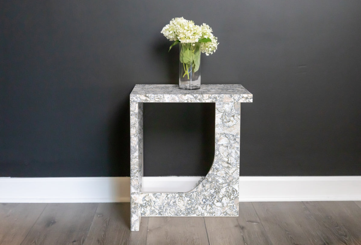 Quartz curved framed side table in Berwyn | Third Coast Stone