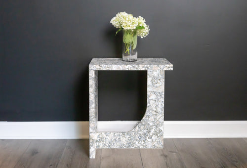 Quartz curved framed side table in Berwyn | Third Coast Stone
