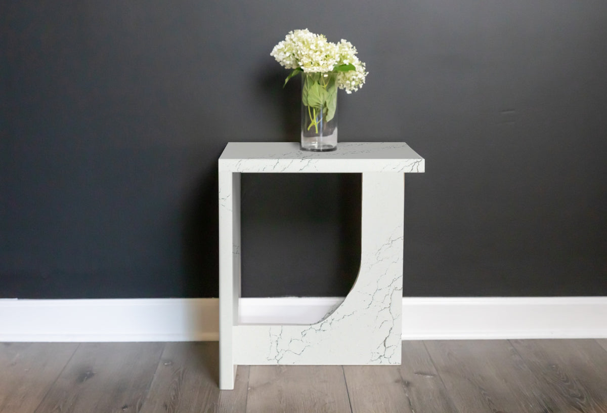 Quartz curved framed side table in Colton | Third Coast Stone