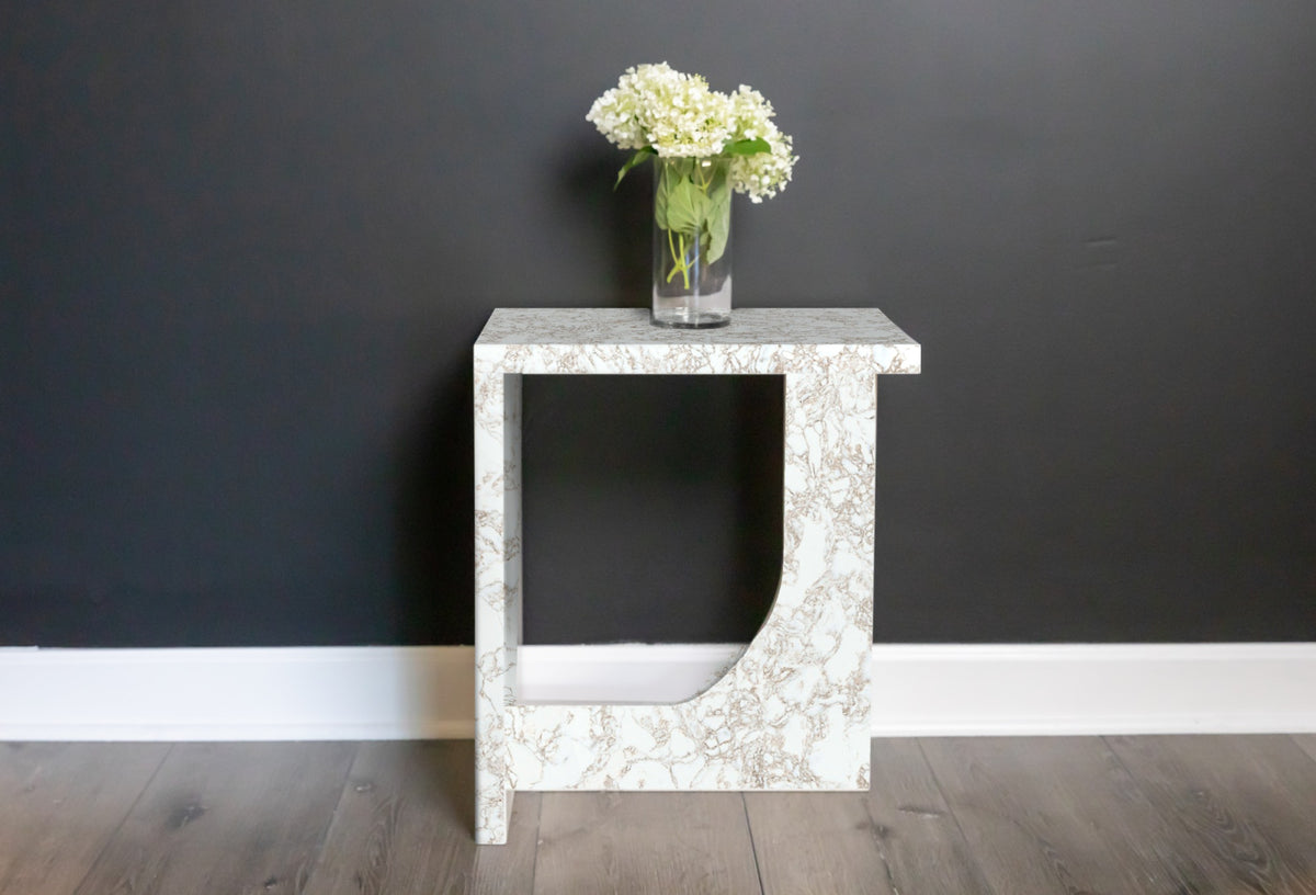 Quartz curved framed side table in Hermitage | Third Coast Stone