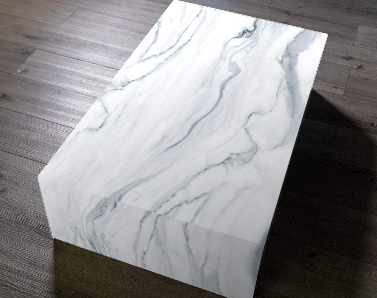 Quartz plinth coffee table in Bianco Lasa | Third Coast Stone