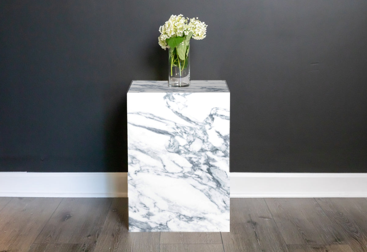 Stone plinth side table in Arabescato | Third Coast Stone