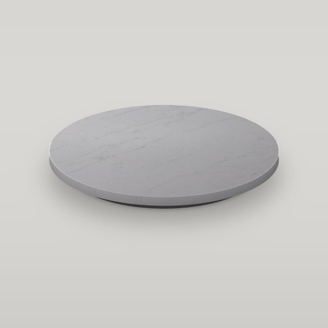 Quartz lazy susan in Carrara Cloud spinning (digital color preview)