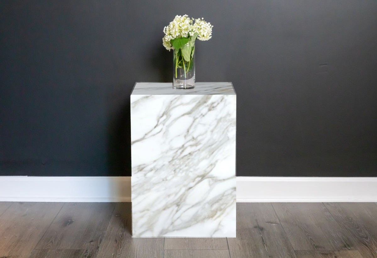 Stone plinth side table in Calacatta Gold | Third Coast Stone