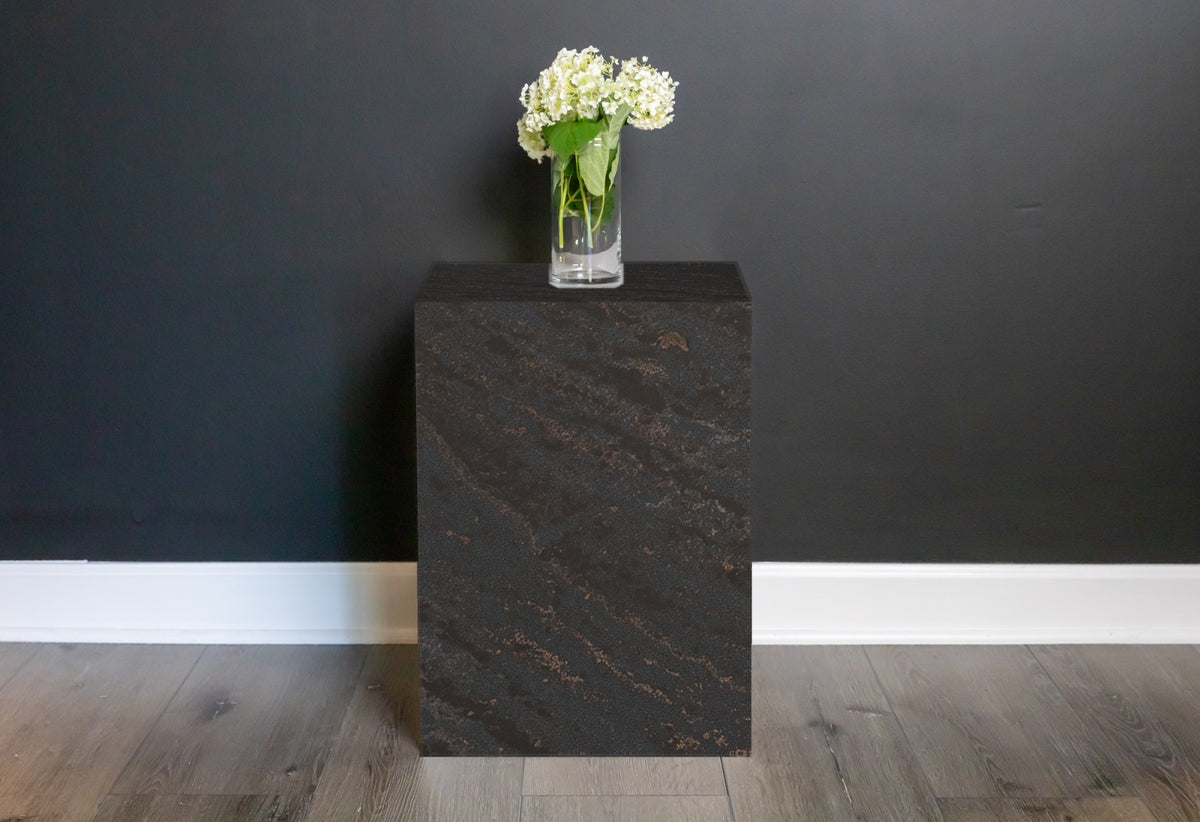Stone plinth side table in Remington Brass Satin | Third Coast Stone