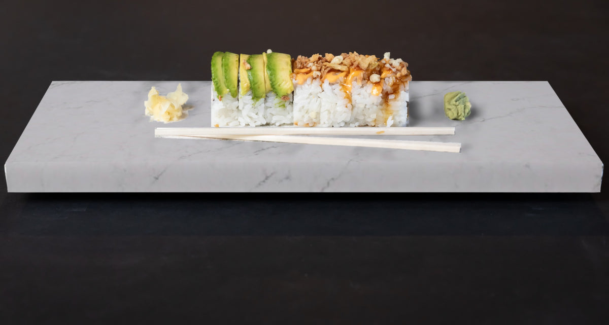 Quartz sushi tray in Carrara Cloud | Third Coast Stone